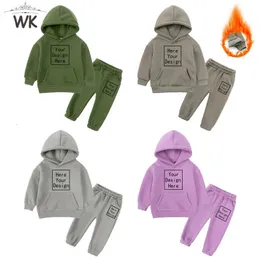 Kläder set barn baby pojkar flickor hoodies outfits barn fleece pullover tröja byxor kläder set lägg till din text träning anpassad 231005