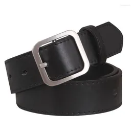 Bälten 1st Pu Leather Belt för kvinnor Square Buckle Pin Jeans Black Chic Ladies Female Midjeband