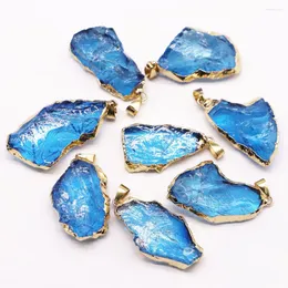 Pendant Necklaces Natural Stone Irregular Blue Crystal Glass Gold Plated Bezel Necklace High Quality Charm Jewelry Making Accessories 7Pcs