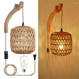 Wall Lamp Bedside American Hand-woven Paper Rope LED Indoor Entrance Button Switch Chandelier