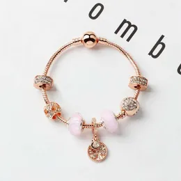 New style loose charm beads life tree pendant bangle rose gold charm bracelet girl women gift DIY Jewelry Accessories1853