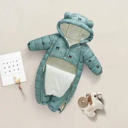 rompers Olekid Winter Baby Snowsuit مقنعين بالإضافة إلى مخملية دافئة طفلة رومب من طفل رضيع بوي