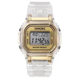 Mode Men Women Watches Gold Casual Transparent Digital Sport Watch Lover's Gift Clock Waterproof Children Kid's Wrist253p
