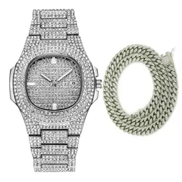 Mode Men Watches 2020 Diamond Watch Waterproof Quartz Casual Man Clock Hip Hop Iced Out 18K Gold Necklace Jewelry3423
