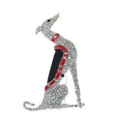 10pcs 63mm greyhound dog brooch pin clear rhinestone silver tone black and red enamel brooches animal fashion jewelry241L