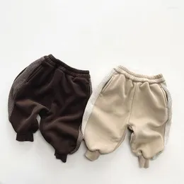 Trousers 2023 Winter Children Fleece Solid Boys Casual Pants Plus Velvet Thick Kids Girls Vintage Harem Baby Warm Pant