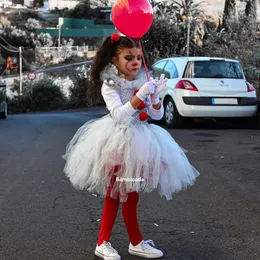 Girl's Dresses Gray Clown Tutu Dress for Girls Carnival Girl Joker Cosplay Tulle Outfit Children Party Scary Clothes Halloween Costume for Kids 231005