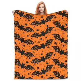 Blankets Halloween Bat Stars Horror Blanket Flannel Decoration Multi function Soft Throw for Sofa Couch Bedspreads 230928