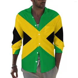 Camicie casual da uomo Bandiera patriottica della Giamaica Uomo Camicia verde gialla Manica lunga Camicette estetiche alla moda Abiti di design primaverile Taglie forti