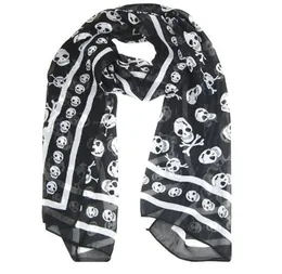 Svart chiffong Silk Feeling Skull Print Fashion Long Scarf Shawt Scaf Wrap For Women Keyring5200466