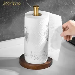 Półki łazienkowe Nowoczesne orzechowe kuchenne bułki papierowe Pionowy papierowy ręcznik szelf z drewnianą podstawą blatki metal kuchenny stojący 230927