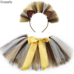 Party Masks 2023 Baby Lion Tutu Skirt For Girls Brown Zoo Animal Cosplay Costume Headband Kids Toddler Fluffy Dance School Dress Up