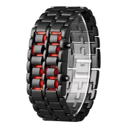 Mode Men Watch Mens Watches Full Metal Digital Wrist Watch Red Led Samurai For Men Boy Sport Simple Watches Relogio Masculino1173s