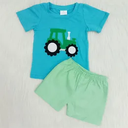 2020 Yürümeye Başlayan Çocuk Tasarımcı Kıyafetleri Yaz Seti Beyaz Mavi Baskı Kısa Kollu T-Shirt Pantolon 2 PCS Kıyafet Süt İpek Çocuk Boys Boutique 251y