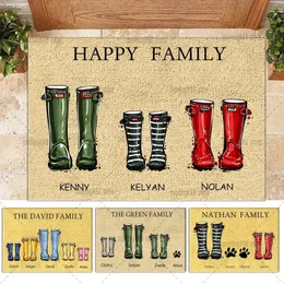 Badmattor Custom Wellies Family Names Gift Personlig dörrmatta gåvor Regnbagage för vardagsrumshemdekor 230928