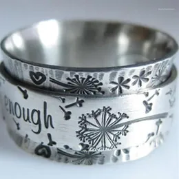 Vintage Silver Color Engraved Dandelion Wide Ring Lettering I am Enough Inspiration Rings for Men Women Punk Party Jewelry Z15812542