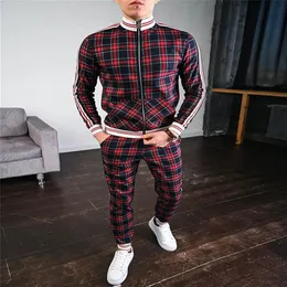 New Fashion Giacche Uomo Tute Set Uomo set Colorato Plaid Uomo Casual Zipper Set Autunno Tuta Set Felpa maschile Tasca X2540