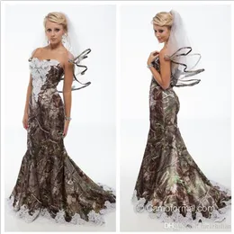 2016 Unique Realtree Mermaid Camo Wedding Dresses New Sweetheart With White Bead Lace Backless Sweep Train Forest Wedding Gowns Cu264J