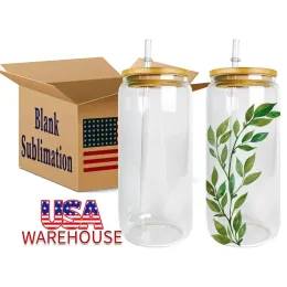 US CA Warehouse 16oz Blank Sublimation Mugs Glass can Jars Soda Beer Coffee Cup