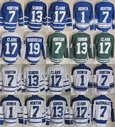 Men Retro Hockey 13 Mats Sundin Jersey 은퇴 7 Tim Horton 7 Lanny McDonald 19 Bruce Boudreau 1 Johnny Bower Vintage Classic 스포츠 팬 스티치 75 주년