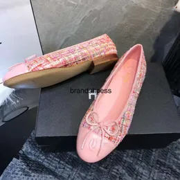 channel ballet shoes 2022 new round head color matching woven leofor shoes women's leather flat bottom bow single shoes