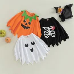 Jackets Infant born Baby Cloak Halloween Plaid Ghost Skeleton Print Round Neck Irregular Cape for Girls Boys 0-24 Months 231005