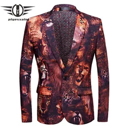 Plyesxale Brand Men Blazer Jacket Slim Fit 3D Tiger Lion Mens Printed Blazer New Designs Men's Blazers Stage Costume Homme Q42892