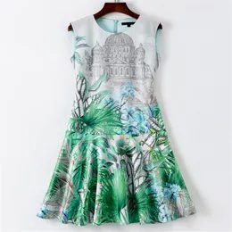 Castle Print Women A-Line Dress Sleeveless Round Neck Dresses266P