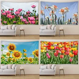 Tapestries Tulip Sunflower Tapestry Decorative Room Room Decoration خلفية جماليات غرفة نوم ديكور المنزل المعيشة 230928