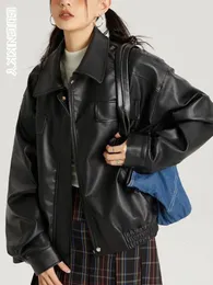 Women's Leather Faux Motorcycle Pu Jacket Women Streetwear Harajuku Biker Cropped Coat Female Vintage Pockets Zipper Outwear 2023 230928