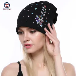 Beanie Skull Caps Ching Yun Women Cashmere Knit Hat Soft Winter Warm Embroidery Högkvalitativ Kvinnlig fast färg Sticked Hat B19 13 231005