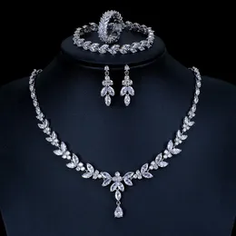 Set di gioielli da sposa Ekopdee Luxury Brilliant Cubic Zirconia Collana Set Orecchini Anelli Donna CZ Light Drop Set di gioielli da sposa da sposa 231005