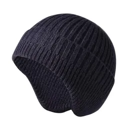 Unisex Knitted Winter Warm Camping Travel Cycling Adults Daily Solid Beanie Hat Home Outdoor Work Covering Yarn Ear Flaps287F