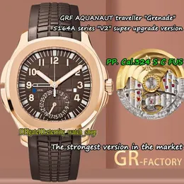 V2 Nyversion 18K Rose Gold Case GRF Aquanaut Dual Time Zone Cal 324 S C FUS Automatisk 5164 Mens Watch Brown-Dial 5164R-001 Sport224U