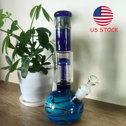 Bong in vetro blu scuro: tubo dritto da 11 pollici con percussione per alberi e base piatta
