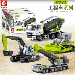 Blocks Heavy branch excavator lifting car boy engineering car building block toys J240307