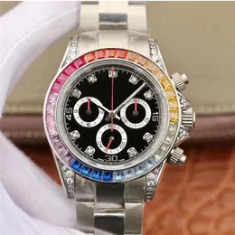 Upuść 40 mm męski zegarek Automatyczny ruch mechaniczny zegarki gumowe stalowe tęczowe ramy Diamentowe Sapphire Waterproof WR233L