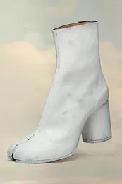 Buty 2023 Design marki moda dzielona palca oryginalne skórzane kobiety masywne okrągłe obcasy buty zimowe butę tabi krótkie