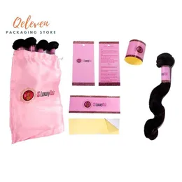 Customized Virgin Hair Packaging Set Hair Bundle Wraps Paper Stickers Hang Tags Silk Satin Packging Bags270Y