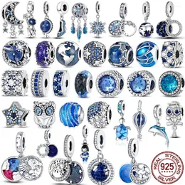 Collares colgantes Plata 925 Serie azul Cuentas Fit Pulsera Brazalete DIY Diseño original Star Moon Galaxy Charms para hacer joyería