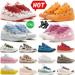 Nova Chegada Designer Lavin Malha Sapatos Homens Mulheres Laceup Extraordinário Em Relevo Lavins Couro Curb Sneakers Bezerro Borracha Nappa Platformsole Famoso Lavinas Logo