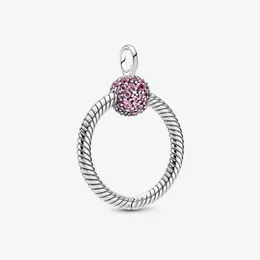 100% 925 Sterling Silver Small Pink Pave O Pendant Fashion Women Wedding Engagement Jewelry Accessories228U