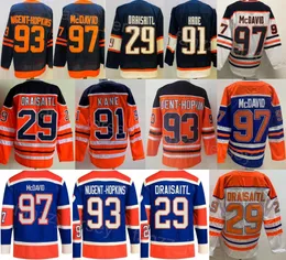 Hóquei retrô reverso 29 Leon Draisaitl Jersey Heritage Classic 93 Ryan Nugent-Hopkins 91 Evander Kane 97 Connor McDavid Sport Bordado Marinha azul