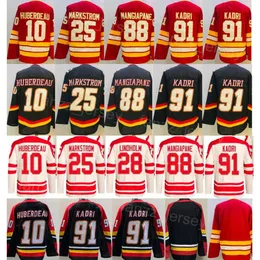 리버스 레트로 하키 10 Jonathan Huberdeau Jerseys Heritage Classic 25 Jacob Markstrom 28 Elias Lindholm 88 Andrew Mangiapane 91 Nazem Kadri 스티칭 스포츠 남자