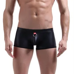 Sous-vêtements en cuir imitation hommes boxeurs sous-vêtements en élasthanne homme sexy culotte noire caleçon confortable Boxer homme court Undershort300n