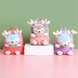 Torby szkolne urocze 3D Cartoon Deer Student School Backpack Girl Mini Fur Schoolbag Kidergarten Doll Plush Bage Toy Doll Plecak Prezent 231006