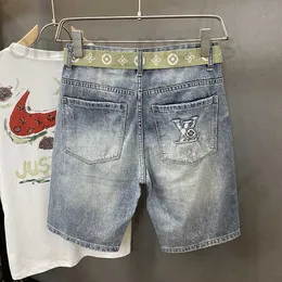 Herren-Jeans-Designer, helle Farbe, durchbohrte Jeans, Herren, 2022, Sommer, dünne, lockere Shorts, trendige Marke, bedruckt, lässige 5-Punkt-Hose, 12MD