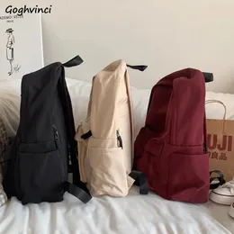 Torby szkolne plecak solidny czarny czarny duża pojemność modna Ulzzang Harajuku Casual Zipper Waterproof Bag Studenci Japan Style 231005