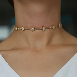 新しいDainty Colorful Chain Shiny Stars Choker Necklace Simple Boho Short Charm Chokers Collars for Women bijou Necklaces 35 10cm251q