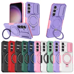 Sliding Camera Designer Cell Phone Cases For Samsung Galaxy S24 S23 Ultra S22 Plus S21 S20 FE Heavy Duty Shockproof Magnetic Kickstand Phone Cases